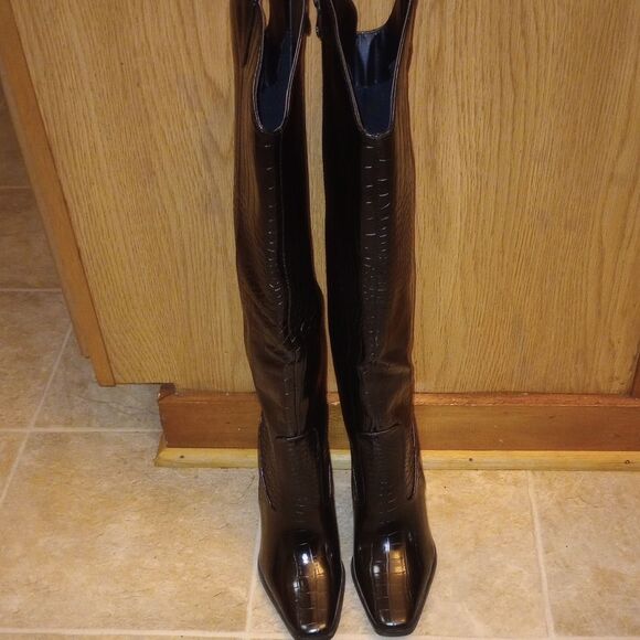 🆕🤠👢Pretty Little Thing Black Croc Knee High Boots - Picture 3 of 11